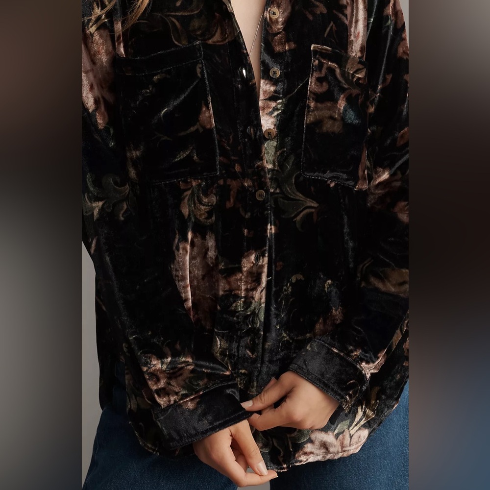 NWT Anthropology The Hadley Velvet Relaxed Buttondown Shirt by Pilcro - Picture 3 of 4